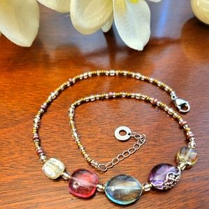Antica Murrina Necklace Signed, Florinda, Muticolor Murano Glass Beads 18"